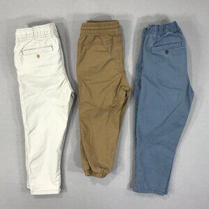 Old Navy Pants Boy's 2T Blue Ivory Brown Stretch Drawstring Button Pockets Lot 3